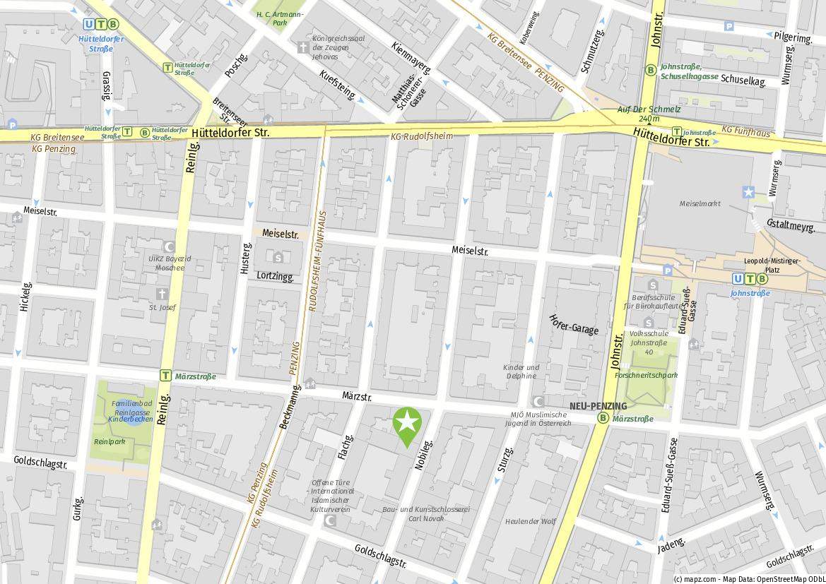 LSV Tischtennis. Kartenausschnitte 1150 Wien, Nobilegasse 25 (www.mapz.com)